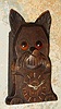 German, Dog Novelty clock, carved face of a dog with eyes that rotate while the clock runs, time shown on lower dial, 1-day back wind, lever mov't, c.1910