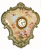 Ansonia Clock Co., C.1906, "PORCELAIN HANGING No. 4" china cased wall clock, depicting winged cherubs among the clouds.