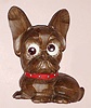 German, Oswald Uhrenfabrik, C.1950, carved wood (labeled hand carved), moving (rotating) eye TERRIER, novelty clock, 1-day, model 16 with red collar.