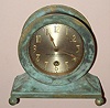 Chelsea Clock Co., Boston U.S.A. miniature "BASE AND BALL" model time only spring driven movement with 3 1/2" special dial with applied bronze Arabic numerals, c1915