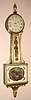 Massachusetts weight banjo timepiece, gold front w/ rope moldings, C.1830, and with the applied signature of Simon Willard and Sons, Boston, the eglomise tablets depicting the Constitution in battle during of the War of 1812.