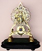 English, London area, timepiece skeleton clock, single chain fusee, in a scroll frame with well shaped baluster pillars, and w/ a well fretted brass and silvered dial, C.1860, less dome.