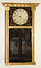 Foster S. Campos, Pembroke, Mass, N.H. MIRROR CLOCK, Miniature Federal style, copy of a Morrill original; note unusual shape of weight in order to achieve a week's duration, also using Kilbourne and Proctors wheel-barrow movement [signed]. Case dated 1981.