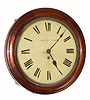 English, pub or dial clock, single fusee, with 11 inch painted dial on a turned / segmented mahogany bezel, wall hanging, C.1890
