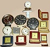 Lot- (6) Ingraham alarm clocks, (6) New Haven travel clocks with leather or faux leather cases and a Terryville Mfg Co. Terryville Conn. candlestick clock