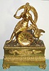 French, large ormolu figural clock, Amphitrite, wife of Neptune, in a classic pose petting her goose, who is often depicted pulling her across the waves in a shell boat. With a bell strike silk thread movement, bearing only the number 287, 8-day, c.1830.