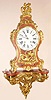 French, unsigned, very large Rococo style bracket clock with bracket, finished in Vernis Martin {or Martin Varnish}, C.1900. This clock is made in the style of the mid 1700s, and is a high quality version of an original. It has a well made Brocot escapement, and except for the suspension, the movement replicates an 18th century mov't in size and external appearance, even including a star spoked count wheel. Lacquer finish on furniture was brought to vogue by the Martin brothers in Paris in the early 1700s and has had periods of interest since then. The dial is 11.5 inches in diameter, and consists of 13 porcelain pieces attached to a brass backing.