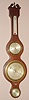 Chelsea Clock Co., CARVER model barometer and timepiece, first offered in 1937, and this one serial No. 410385, c.1944. In addition, there is a thermometer in the throat and a hygrometer in the lower section of the mahogany "banjo" style case.