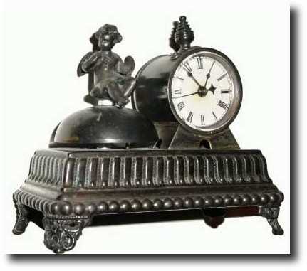 C.1905, Parker Clock Co., figural alarm shelf clock — Antique Clocks Price Guide