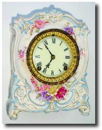 C.1910, Ansonia, Royal Bonn, porcelain china shelf clock — Antique Clocks Price Guide