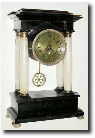 C.1820 Austrian 4 column wood and alabaster mantel clock — Antique Clocks Price Guide