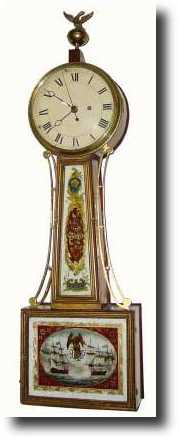 C.1827 Jacob Merrill, Plymouth rare center seconds banjo clock — Antique Clocks Price Guide