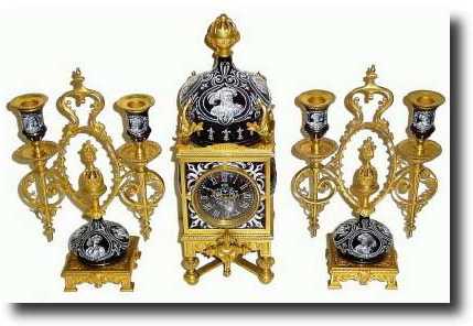 C.1880, French Porcelain and Ormolu mantel garniture — Antique Clocks Price Guide