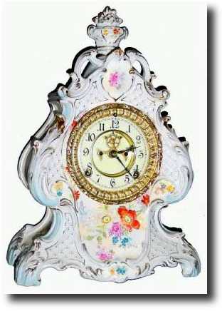 C.1910, Ansonia Royal Bonn, "La Clair" porcelain mantel clock — Antique Clocks Price Guide