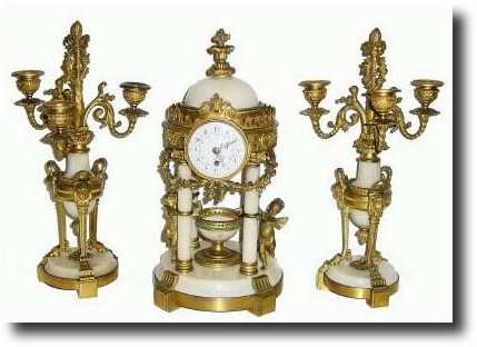 C.1880, French, Marble and Ormolu Mantel garniture clock — Antique Clocks Price Guide