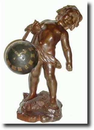 C.1890, French, Patinated Spelter figural clock of a boy — Antique Clocks Price Guide