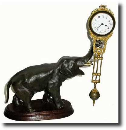 C.1905, German, Junghans, Patinated Spelter "Elephant" swinging mystery shelf clock — Antique Clocks Price Guide