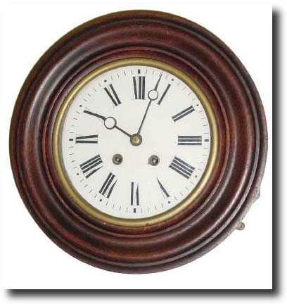 C.1870, German, Lenzkirch, for the French market, small round dial wall clock — Antique Clocks Price Guide