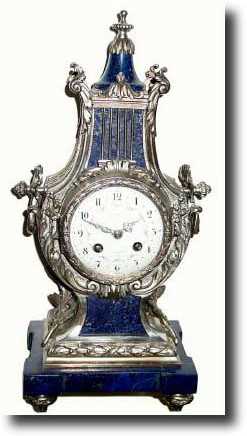C.1890, French, A. Chapus, Paris, silvered bronze and blue lapis mantel clock — Antique Clocks Price Guide
