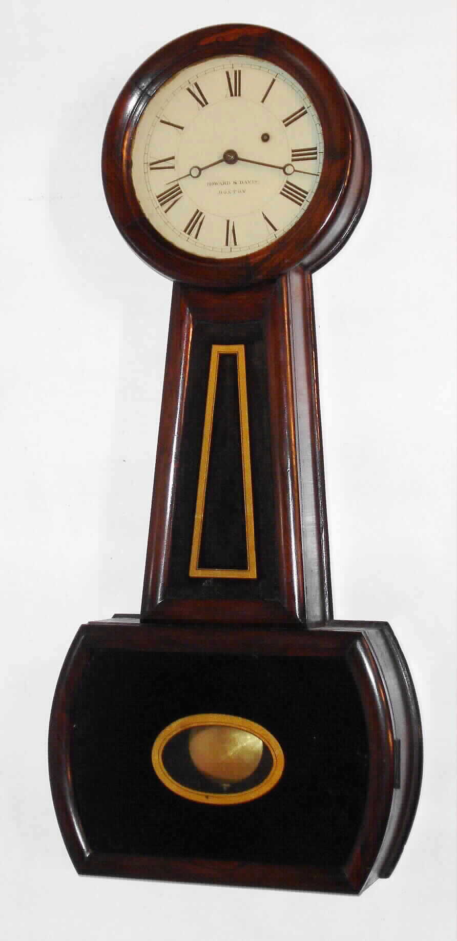 Howard and Davis, Boston "No. 4 Banjo" 8-day weight driven time only wall clock in a rosewood grain painted cherry case, c1850 — Antique Clocks Price Guide