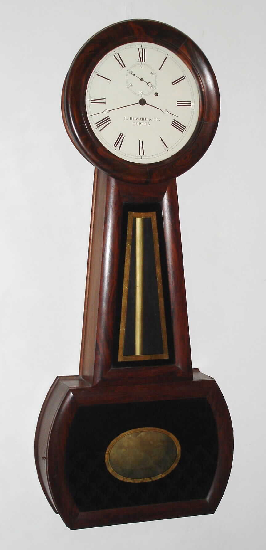 Howard and Davis, Boston "No. 1 Banjo" weight driven 8 day wall clock in a rosewood grained cherry case, c1850, full length case with meter pendulum. — Antique Clocks Price Guide