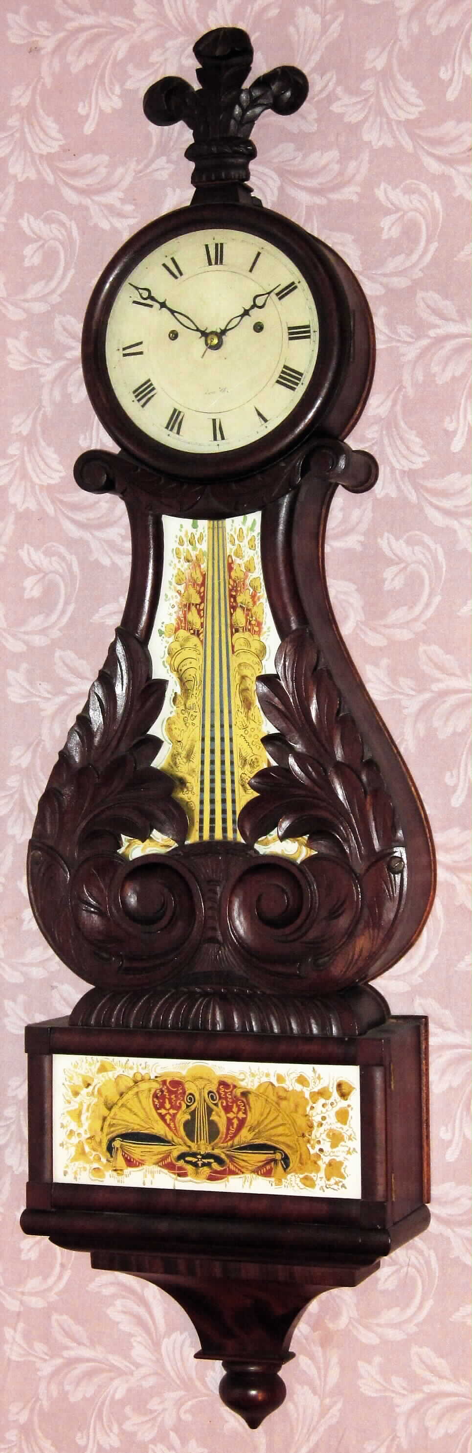 New Hampshire, Striking Lyre Banjo, certainly by Abiel Chandler of Concord, NH, the dial signed "Smith", the retailer, C.1835 — Antique Clocks Price Guide