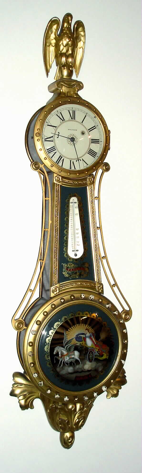 Waltham Girandole case, with the number 19, and bearing an original mov't [no extra holes] signed E. Howard and Co, nickel plated and with maintaining power, 8-day, weight, C.1927 — Antique Clocks Price Guide