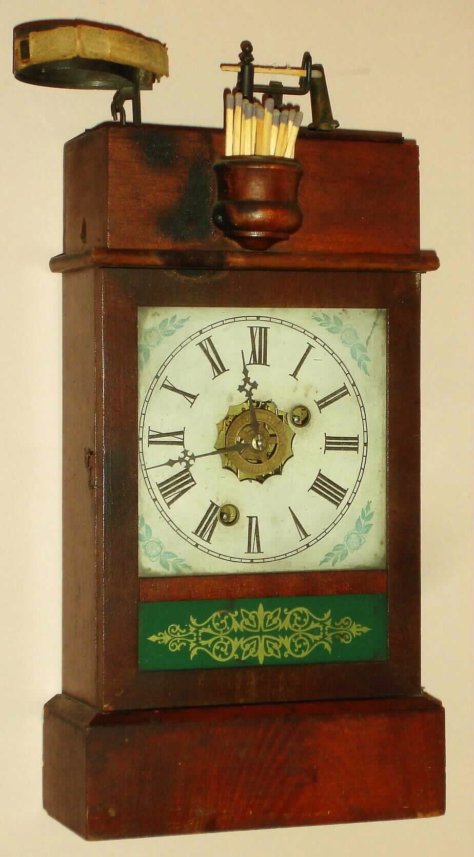 Ansonia Clock Co., "Illuminated Alarm", 30 hour time and alarm cottage clock, with patent mechanism added by H. J. Davies of NY, C.1875. — Antique Clocks Price Guide
