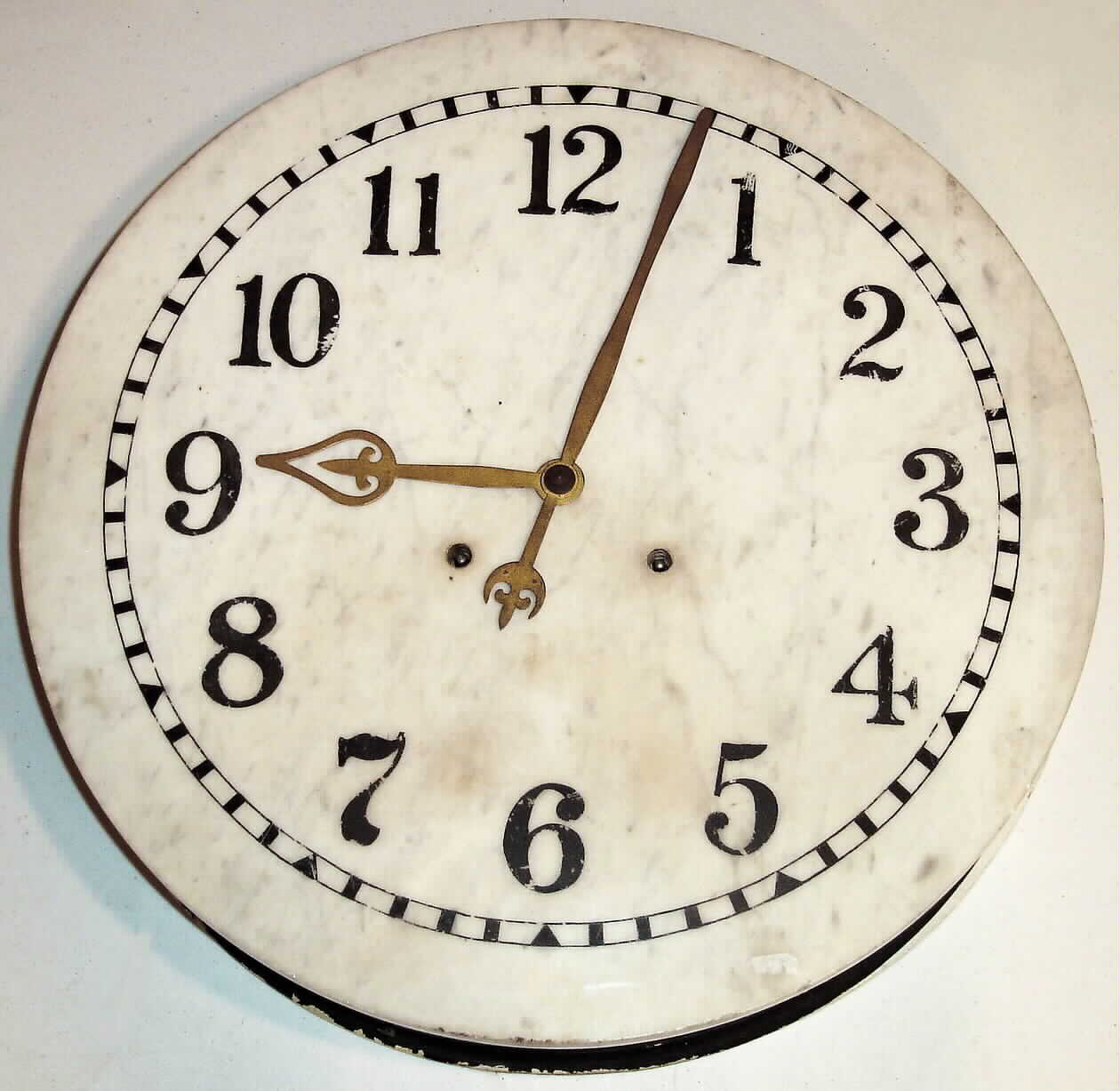 Seth Thomas Clock Co. "Marble No. 1" marble dial gallery clock with 30 day time only spring No. 86-AB front wind movement with Graham dead-beat escapement with Arabic numerals on dial and bronzed hands, c1913 — Antique Clocks Price Guide