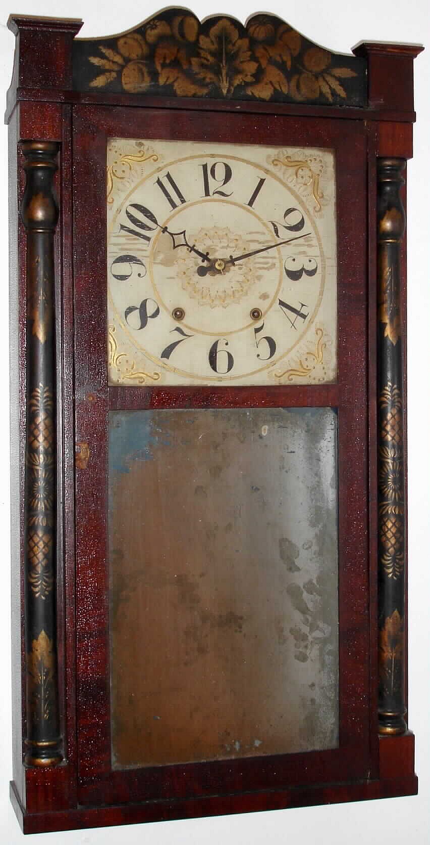 George Marsh, Bristol, Conn. 8-day wooden-works hour-striking stenciled column and splat shelf clock. C.1830. — Antique Clocks Price Guide