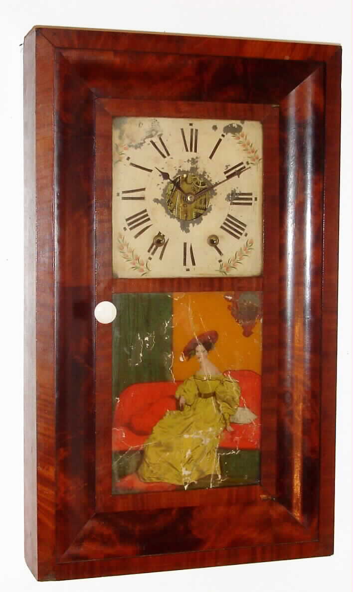 L. and F. Andrews, Bristol Conn. 8-day spring-driven hour strike OG shelf clock, cast-iron backplate movement, C.1840 (Kirk's patent) — Antique Clocks Price Guide