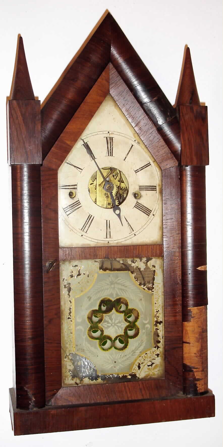 Terry and Andrews, Bristol, Conn., mahogany veneer 30-hour time and strike steeple clock, C.1848. — Antique Clocks Price Guide