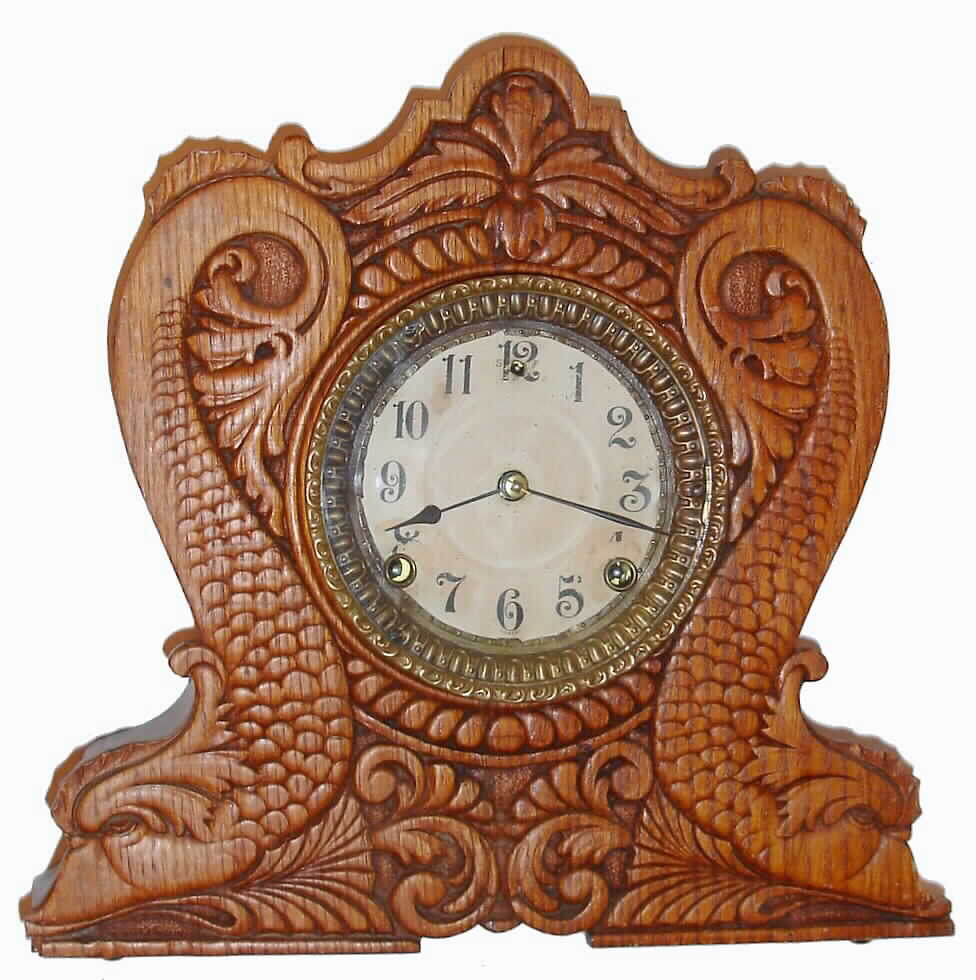 Gilbert Clock Co., Winsted, Conn. "Artisan S" pressed oak 8-day time and strike mantel clock, C.1904. — Antique Clocks Price Guide
