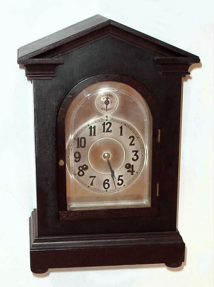 Hamburg-American Clock Co., German 8-day quarter-chiming mahogany bracket clock, C.1910. — Antique Clocks Price Guide