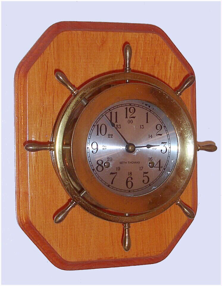 Seth Thomas, Norcross GA, wood-mounted German ship's-bells 8-day marine clock, C.1995. — Antique Clocks Price Guide