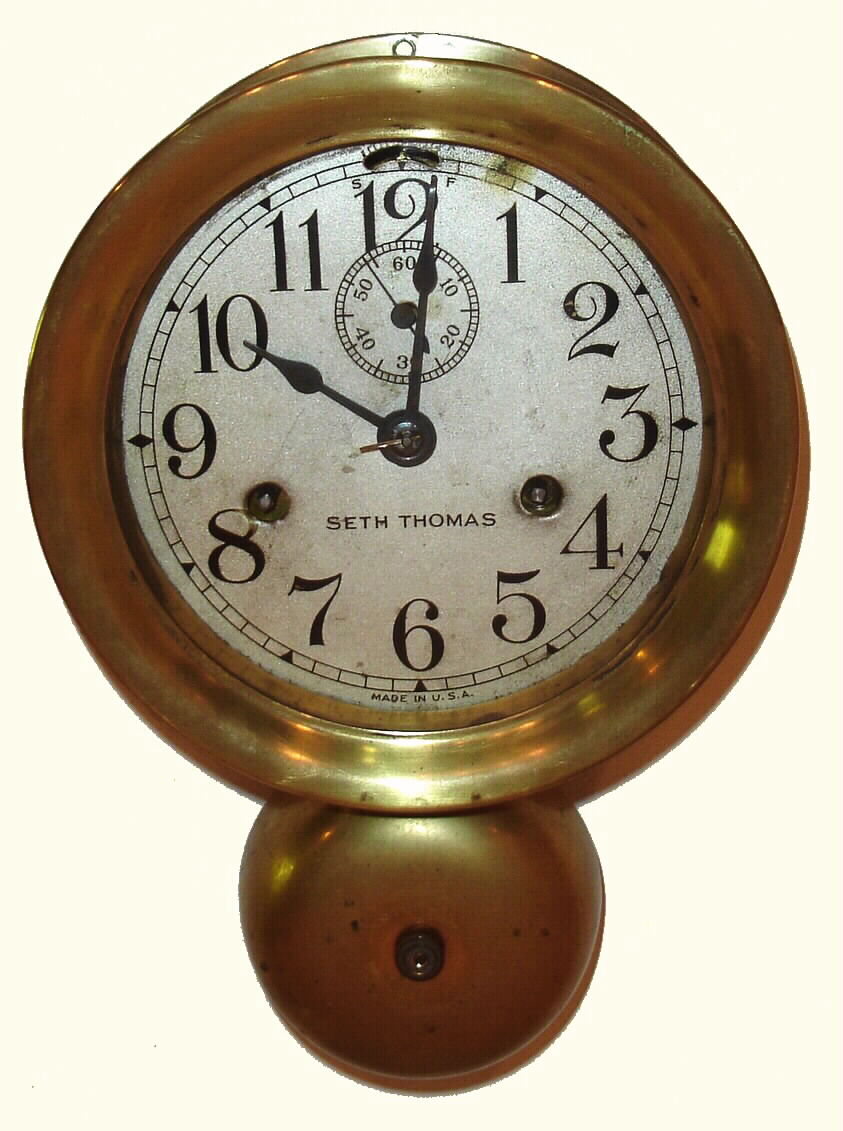 Seth Thomas, Thomaston Conn., 1-day ship's-bell brass hanging marine clock, C.1900. — Antique Clocks Price Guide