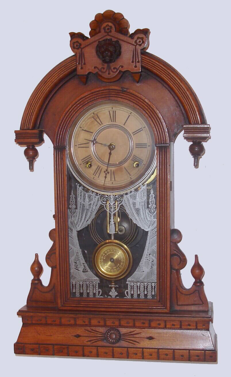 Wm. L. Gilbert Clock Co., Winsted, Conn., "Parisian Improved" walnut 8-day time and strike parlor clock, C.1880. — Antique Clocks Price Guide