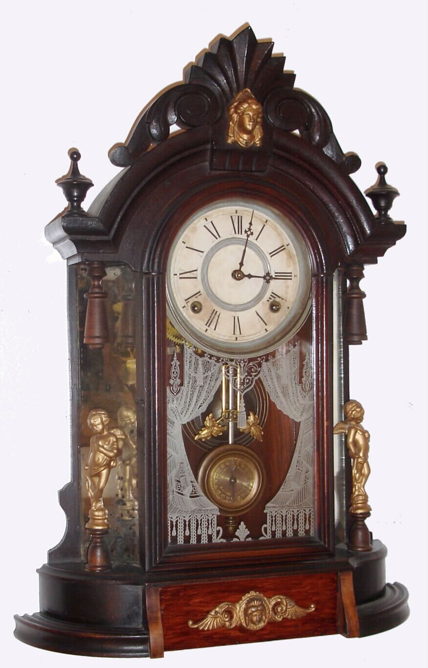 Wm.L. Gilbert Clock Co., Winsted, Conn. "Occidental" walnut 8-day time and strike parlor clock, C.1891. — Antique Clocks Price Guide