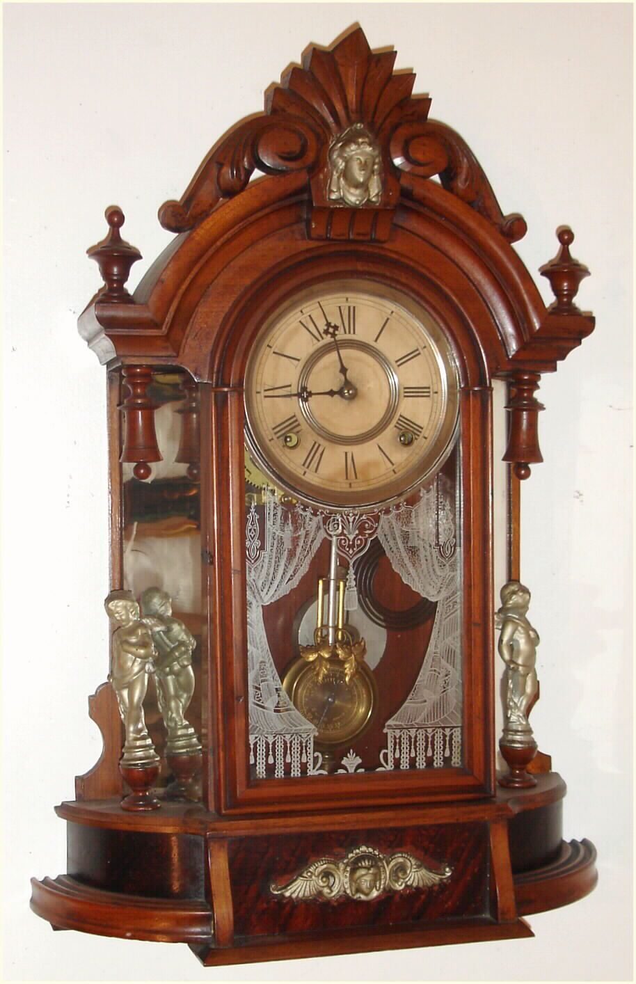 Wm.L. Gilbert Clock Co., Winsted Conn., "Occidental" walnut 8-day time and strike parlor clock, C:1891. — Antique Clocks Price Guide