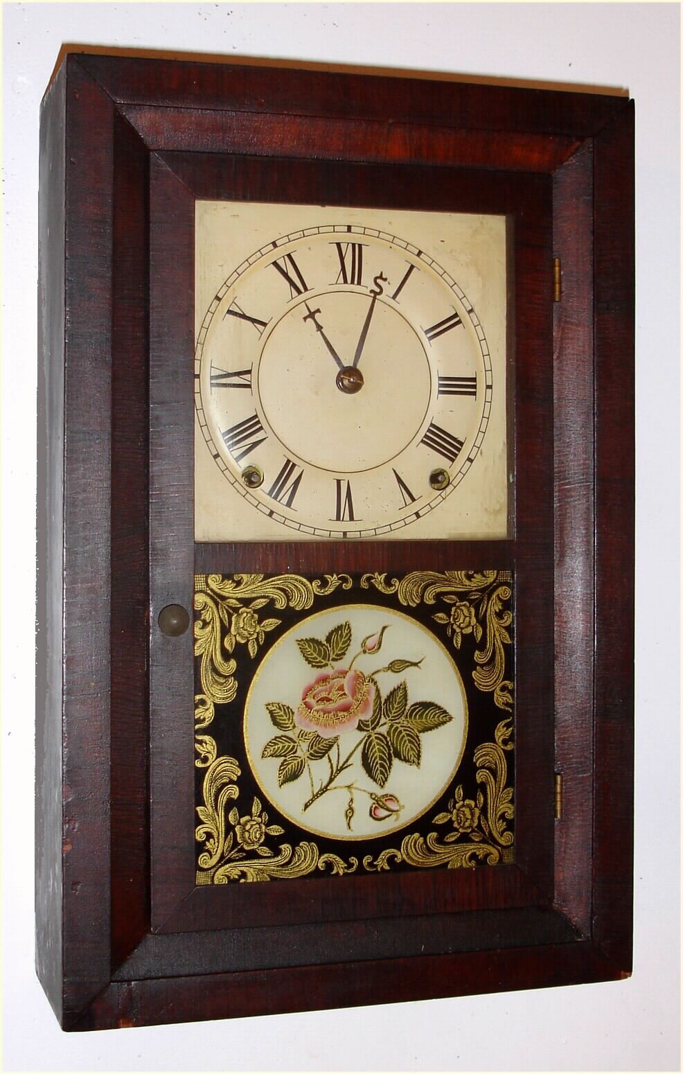 Seth Thomas, Thomaston Conn. "Kitchen" 8-day time and strike mahogany mini beveled front shelf clock, C.1870. — Antique Clocks Price Guide