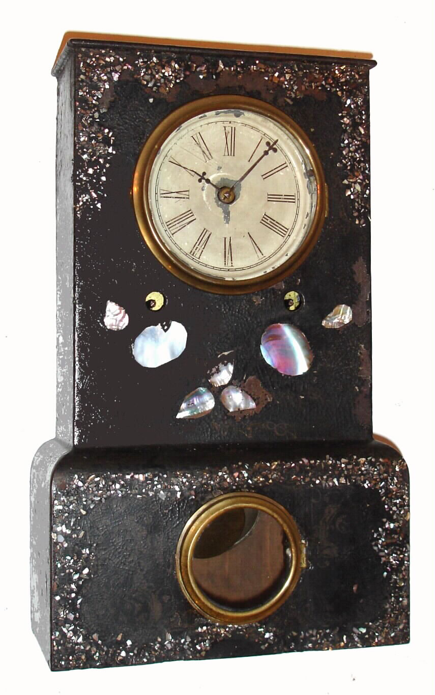 Unsigned Connecticut iron-case 8-day time and strike mantel clock, C.1855. — Antique Clocks Price Guide