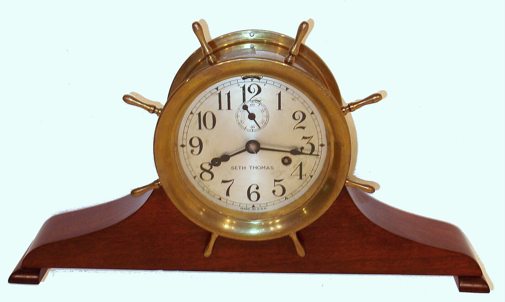 Seth Thomas, Thomaston Conn., "Merrimac" 30-hour ship's bell brass clock, dated 1938. — Antique Clocks Price Guide