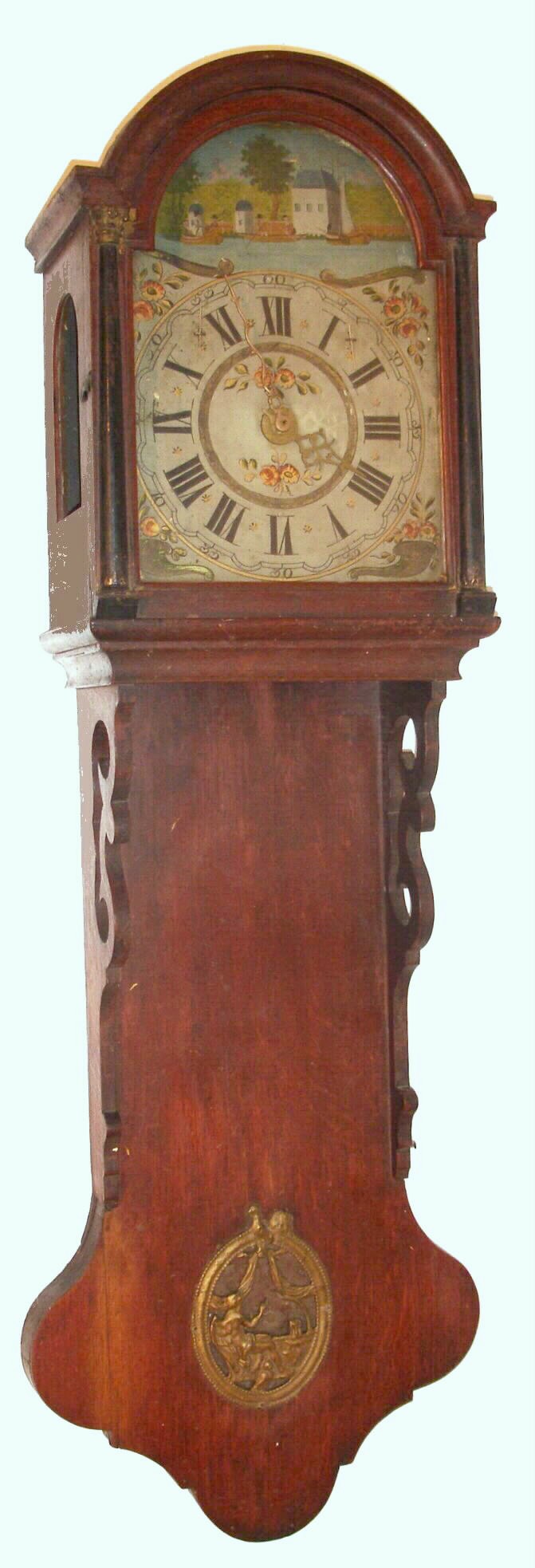 Staartklok, Dutch weight-driven 30-hour time and strike wood hanging clock, often called a "tail" clock or Dutch Hood, C.1810. — Antique Clocks Price Guide