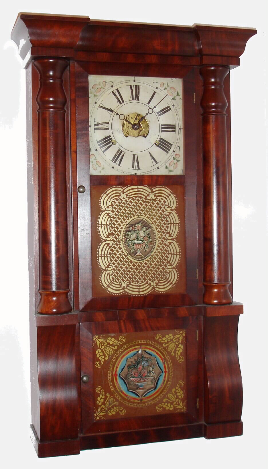 Seth Thomas, Plymouth Hollow Conn., mahogany 8-day weight-driven time and strike column and cornice shelf clock, C.1863. — Antique Clocks Price Guide
