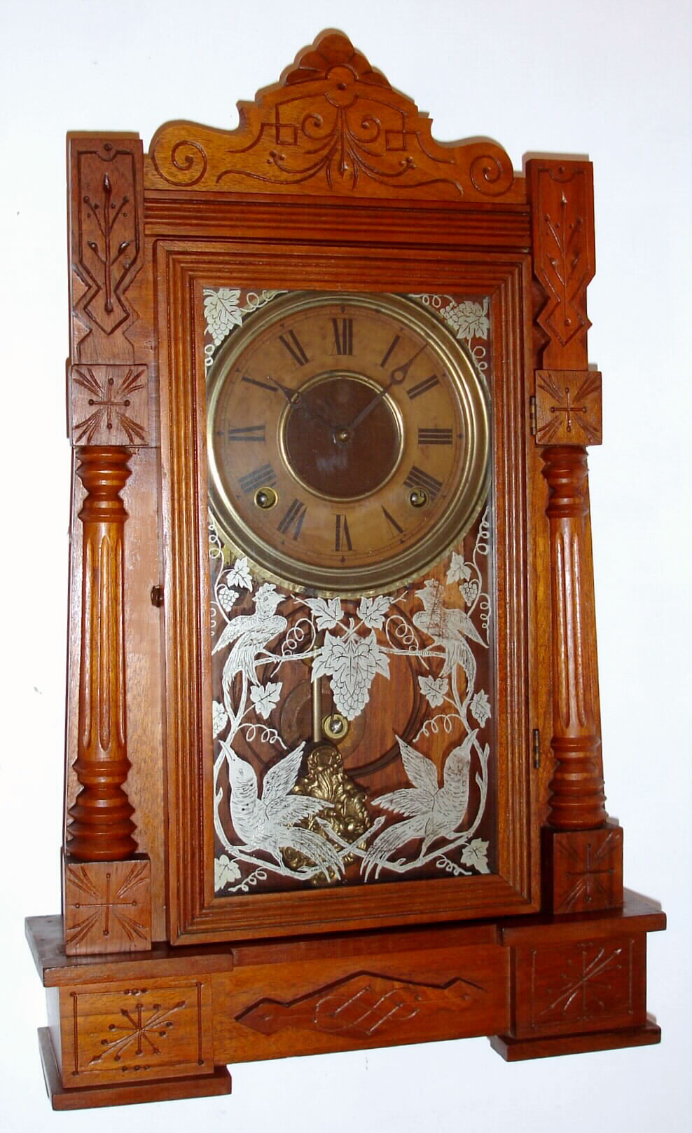 Wm.L. Gilbert Clock Co., Winsted, Conn., "Prince" walnut 8-day time and strike mantel clock, C.1891. — Antique Clocks Price Guide