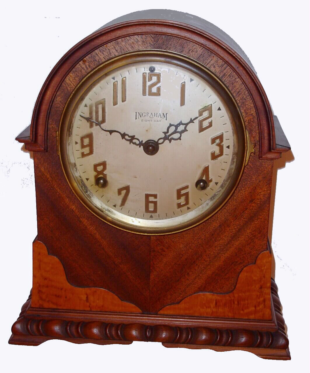 E. Ingraham Company, Bristol Conn., "Calais" mahogany 8-day time and strike cabinet clock, C.1934. — Antique Clocks Price Guide