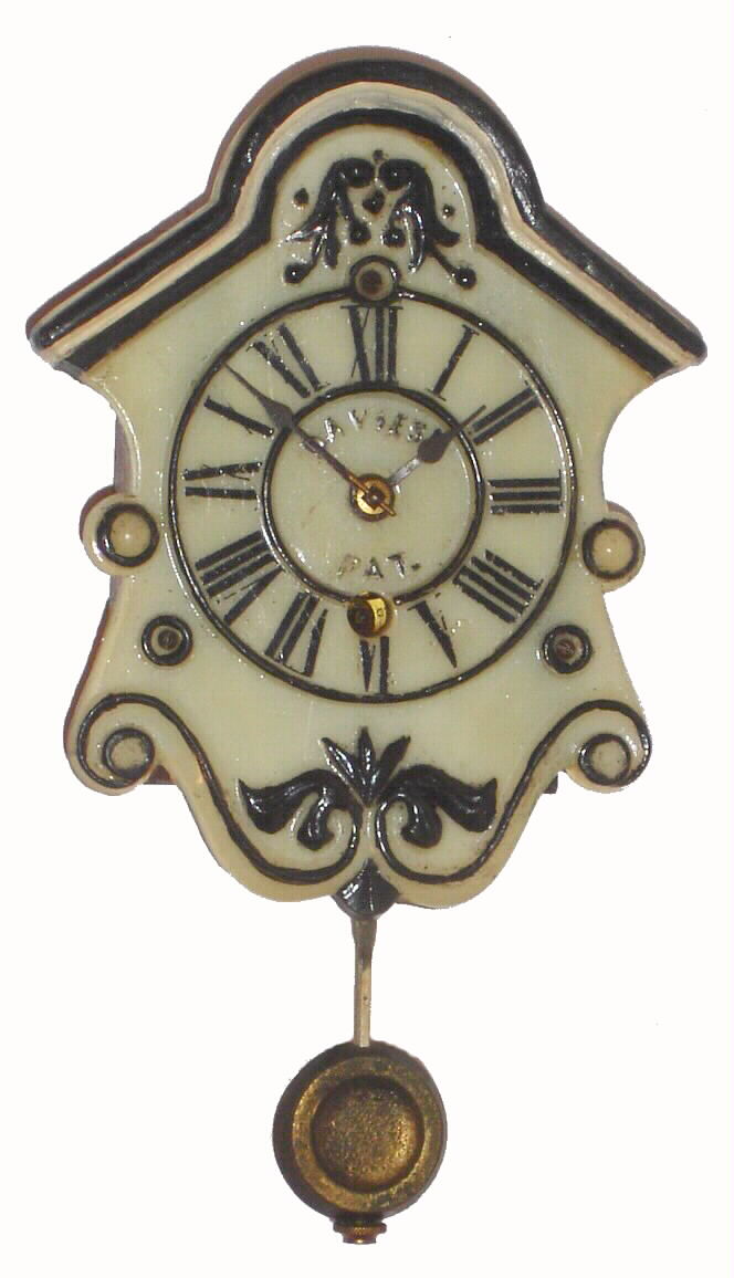 Ansonia Clock Co., New York "Young America", Davies Patent 30 hour time only miniature wall clock with milk glass front with embossed Davies Patent in dial center, c1880 — Antique Clocks Price Guide
