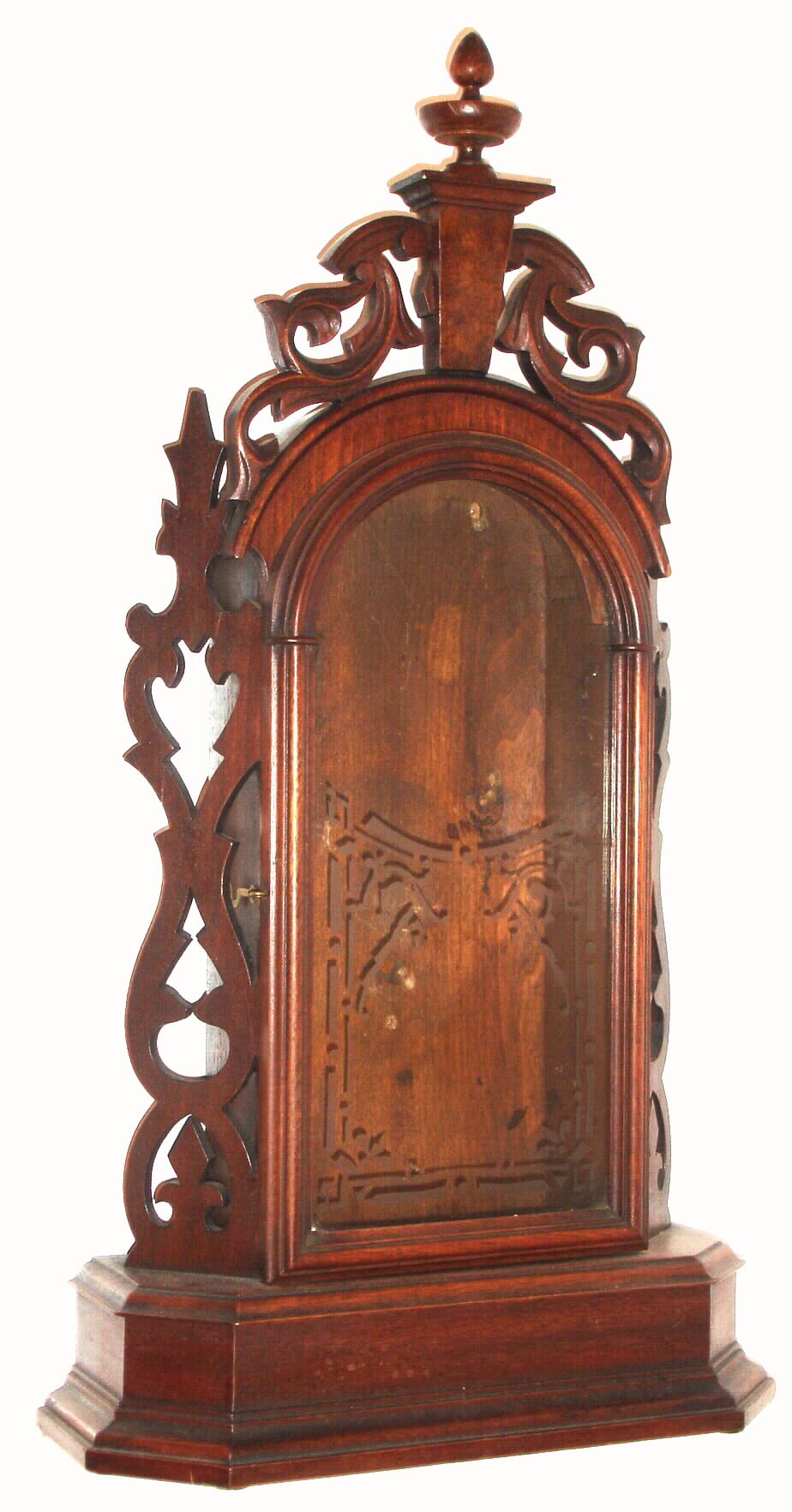 F. Kroeber Clock Co., New York "Turrett" walnut case only with silk screened glass, c1875 — Antique Clocks Price Guide
