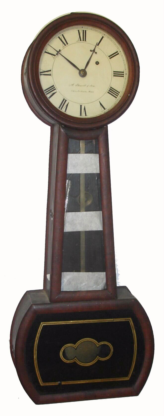 A. Stowell and Son, Charlestown, Mass., mahogany 8-day weight-driven banjo timepiece, C.1850. — Antique Clocks Price Guide