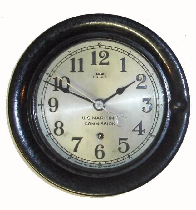 Seth Thomas, Thomaston, CT, marine clock made for U.S. Maritime Commission 8-day time-only, dated 1944. — Antique Clocks Price Guide